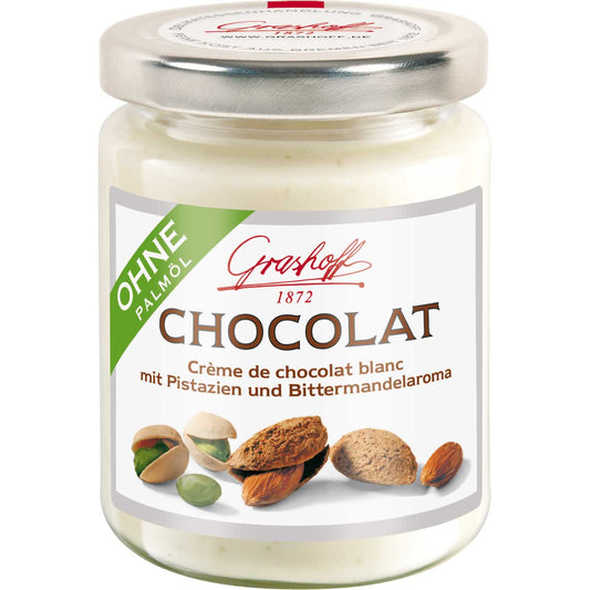 Crème de chocolat blanc aux pistaches & arôme d'amandes amères 235g